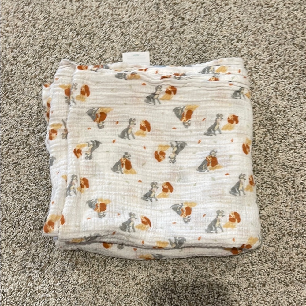White Baby Blanket with Animal Print, lady and the tramp